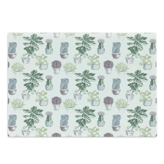 Cactus Cutting Board, Mexican Local Flora Succulents Indigenous Foliage in Flower Pots Domestic Flora Art, Decorative Tempered Glass Cutting and Serving Board, Large Size, Multicolor, by Ambesonne