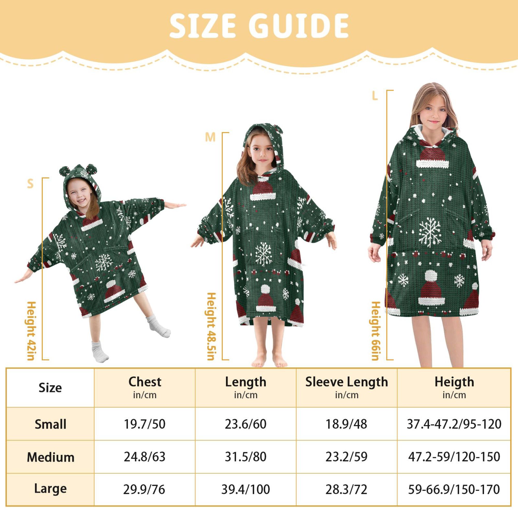 FORMRS Wearable Blanket Hoodie with Sleeves for Kids Cozy Flannel Sweatshirt, Christmas Santa Hats
