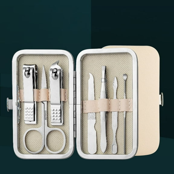 Knubmt Pack of 7 Manicure Pedicure Set Stainless Steel Nail Care Set Professional Toenail Clipper Grooming Tool Kit with Case, Silver