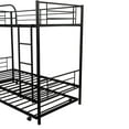 thumbnail image 3 of Bunkbed with Roll Out Trundle Bed Frame, Metal Bunk Bed Can Be Divided Into Two Twin Beds, Trundle Twin Bunk Bed with Ladders and Guardrails for Guest Room, Space Saving Bedroom Furniture - Black, K93, 3 of 10