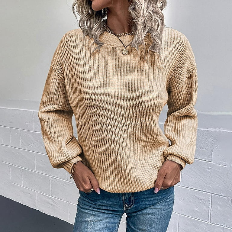 Scyoekwg Women Sweaters for Fall and Winter Comfy Long Sleeve Knitted  Sweaters Pullover Ladies Sweaters Round Neck Sweaters Classic Solid Colors