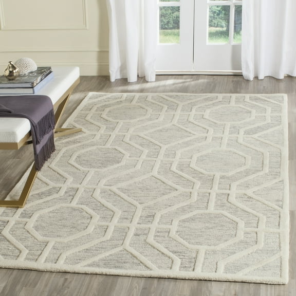 SAFAVIEH Cambridge Johan Geometric Wool Area Rug, Light Gray/Ivory, 4' x 6'
