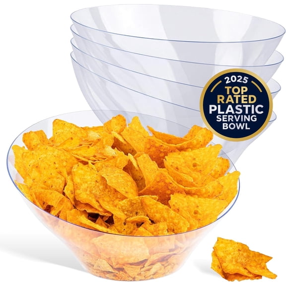 54oz Clear Plastic Serving Bowls (4 Pack) Large Disposable Candy Dishes, Buffet Containers for Chips, Popcorn, Snacks, Punch, Salad Bar, Snack Bowl, Parties, Office Desk