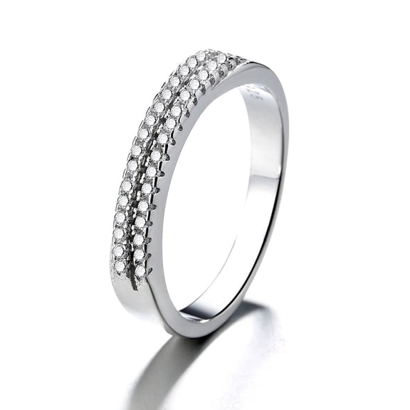 Sterling Silver Two-Row Band With Simulated Diamonds