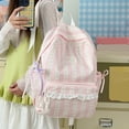 thumbnail image 5 of Bow Print School Backpack, Lace Trim Backpack with Side Pockets, Heavy Duty Computer Bag for Travel College Work, Pink, 5 of 9