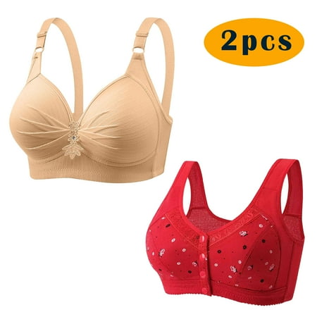 GERsome 2pcs Assorted Color Comfortable Full Coverage Bra for Women Wireless Bras with Soft Support Plus Size Everyday Bras 2PC#Beige/Red XXXL