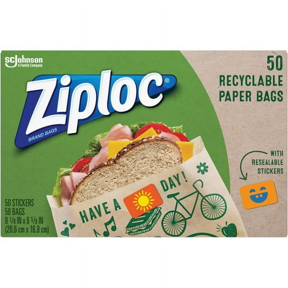 Ziploc; Paper Bags - 3" Width x 5" Length - Brown - Paper - 50/Box - Lunch, Sandwich, Snack | Bundle of 5 Boxes