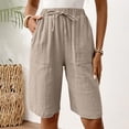 thumbnail image 4 of Endives Linen Shorts For Women Knee Length Tie High Waisted Elastic Casual Wide Leg Short Summer Pants Daily Wear, 4 of 7