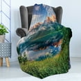 thumbnail image 4 of Mountain Soft Flannel Fleece Throw Blanket, Sunny Summer Morning on Lake Austrian Alps Crystal Mirroring Water Fairy Season, Cozy Plush for Indoor and Outdoor Use, 50" x 70", Multicolor, by Ambesonne, 4 of 5