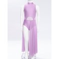 thumbnail image 3 of iixpin Kids Girls Lyrical Dance Dresses Sleeveless Ballet Stage Performance Shiny Rhinestones Split Dress Light Purple 16, 3 of 7