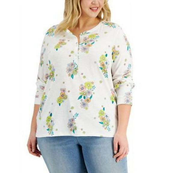 MSRP $55 Style & Co Plus Size Knit Henley Top White Size 3X