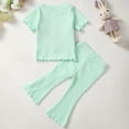 thumbnail image 5 of KPOPLK Baby Girl Easter Outfit Knit Ruffle Short Sleeve Shirts with Pants Set Toddler Baby Girl Bunny Clothes(Green#1,12-18 Months), 5 of 9
