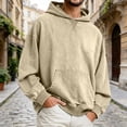 thumbnail image 2 of XIAONU Men Solid Oversized Hoodie Garment Dyed Kangaroo Pocket Pullover Cozy Everyday Casual Hoodies M, 2 of 4