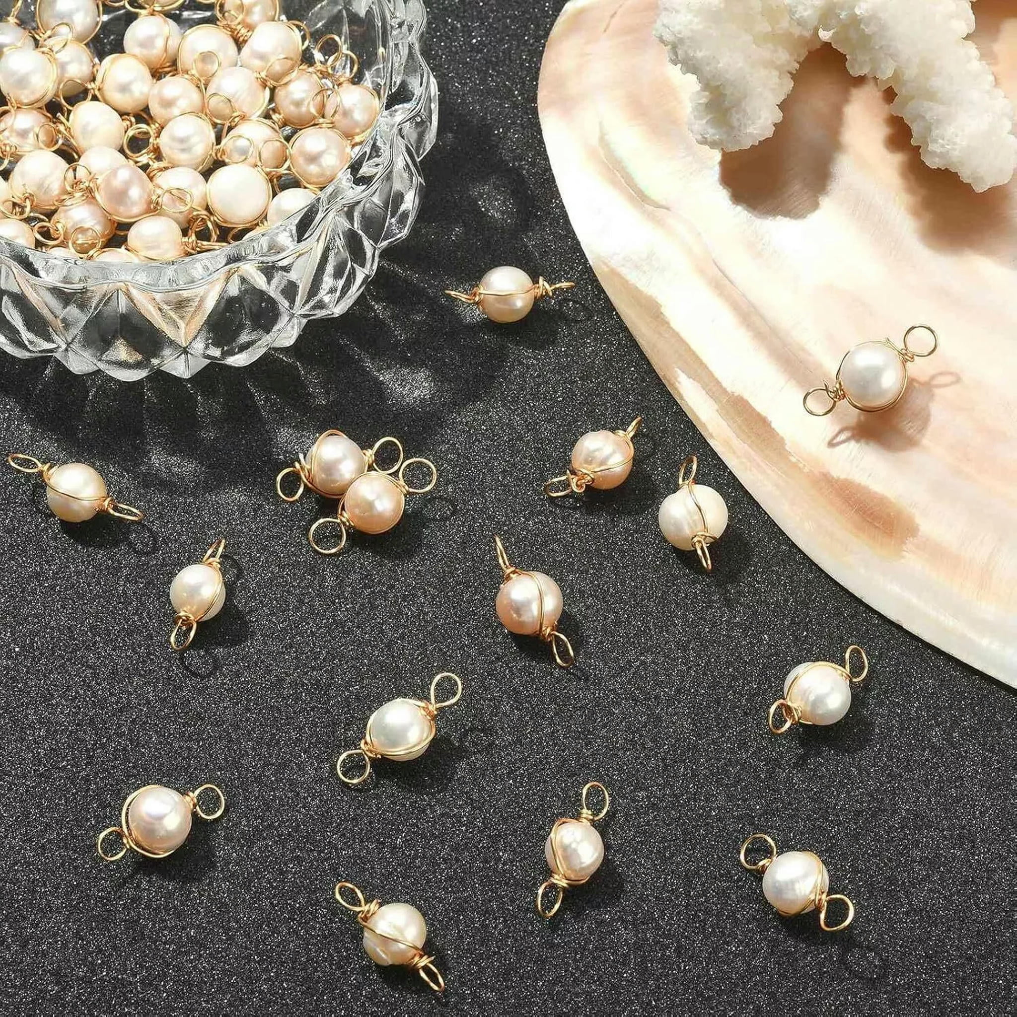 U8MO 50x Natural Freshwater Pearl Beads Links Charms for DIY Bracelet Jewelry Making