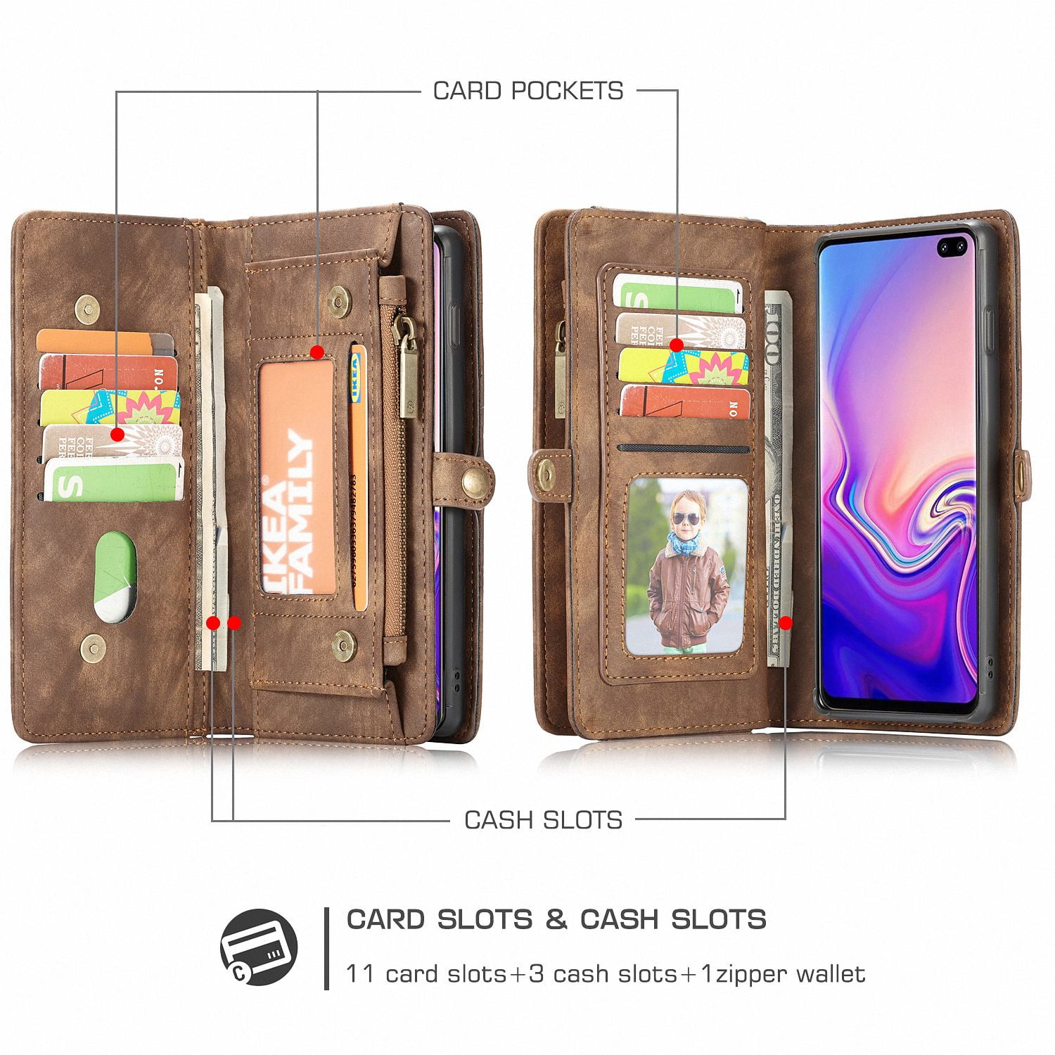 Galaxy S10 Wallet Case Alleytech 2 In 1 Handmade Leather Zipper Wallet Case With Detachable Cover Amp Card Cash Pocket Magnetic Clasp Closure For