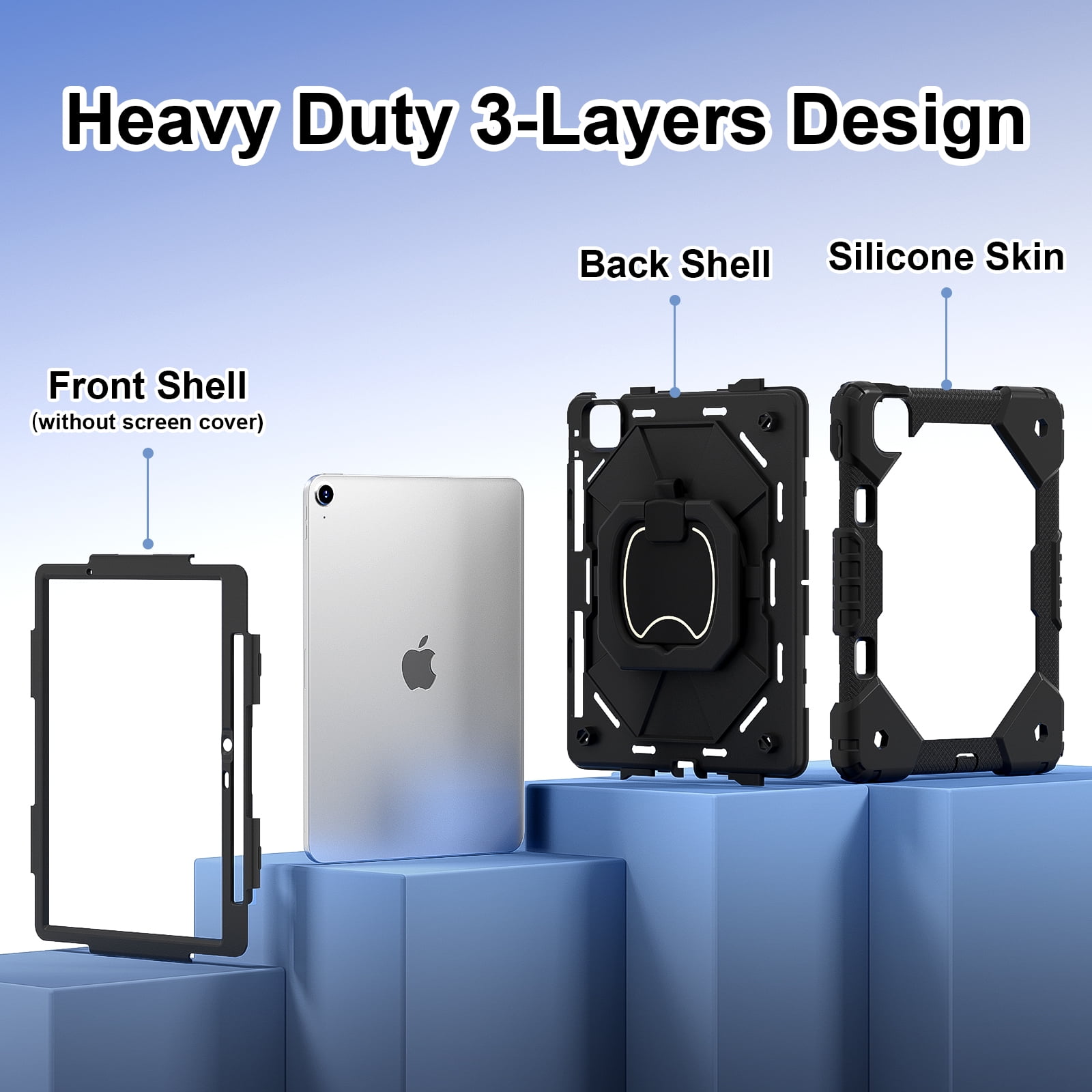 Dteck with Pencil Holder Case for iPad Air 13 inch 2025/2024,Heavy Duty Silicone Case 360 Degree Rotating Handle Stand Cover with Shoulder Strap for iPad Air 13-in. M3/M2,Black