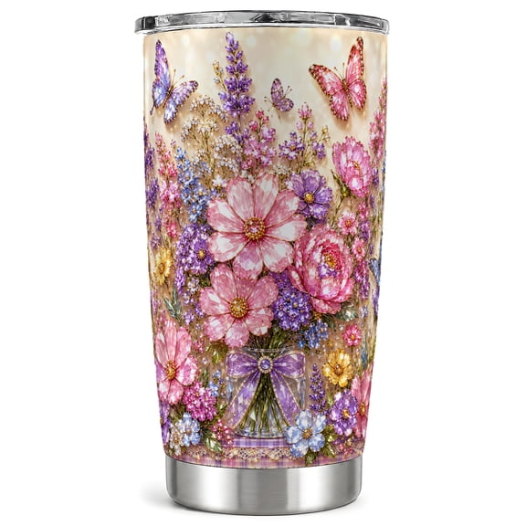 Wildflower Tumbler 20oz, Butterfly Tumbler, Stainless Steel Travel Cup