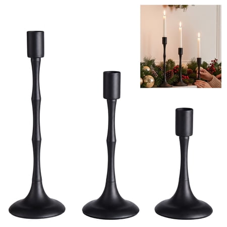 Black Taper Candle Holders Clearance 3PC Metal Vintage Candlestick Stands Candlestick Holders Wedding Decor Housewarming Gift for Dining Table Fireplace Mantel