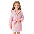 thumbnail image 6 of LYMAYTER Kids Girls Hooded Bathrobe for 1-7Y Girls Cozy Warm Robe Cute Graphic Print Sleepwear With Belt Robe, 6 of 10