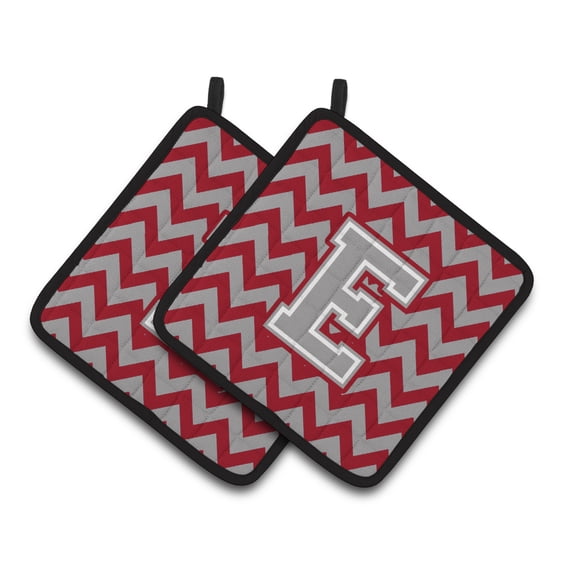Letter E Chevron Crimson and Grey Pair of Pot Holders