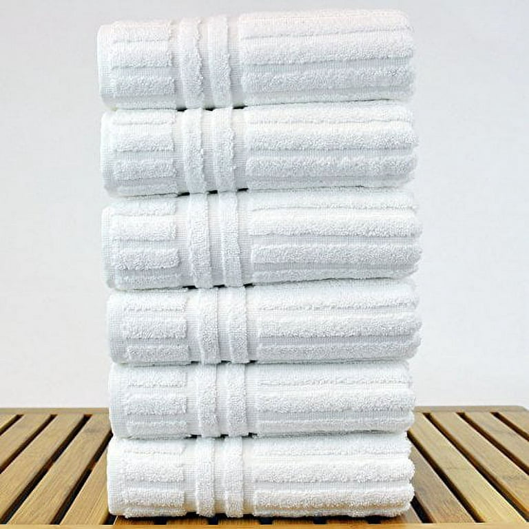 Chakir Linen Stripe Turkish Cotton Hand Towel Set, Set of 6, White
