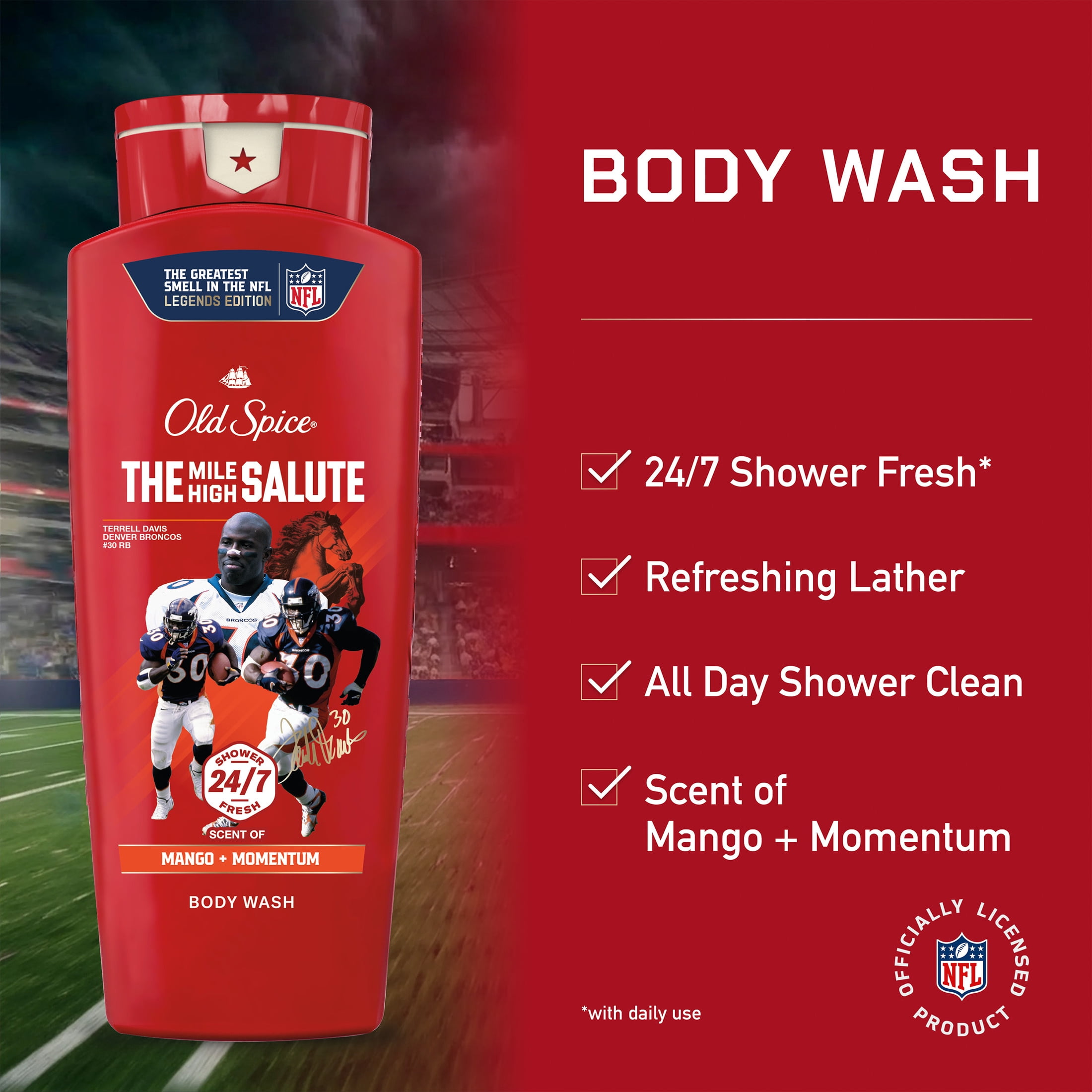 Old Spice Body Wash for Men, NFL Collection, Terrell Davis, Scent of Mango + Momentum, 24 fl oz