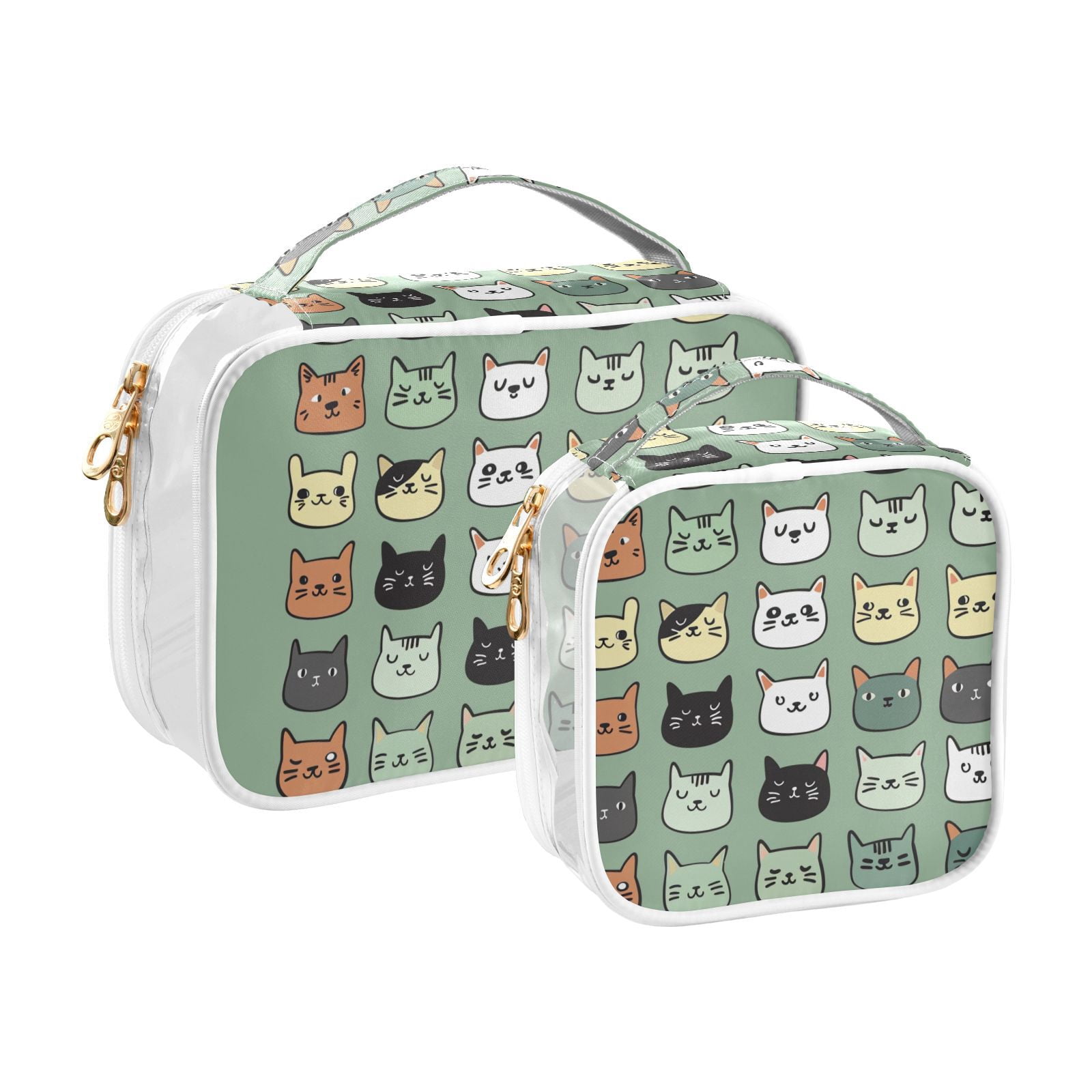 Clear Makeup Bags with Handle Large Opening 2 Pack Set Toiletry Bag Quart Size Bag, for Women Man Traveling Travel Essentials, Toiletries and Other. Cats Doodle