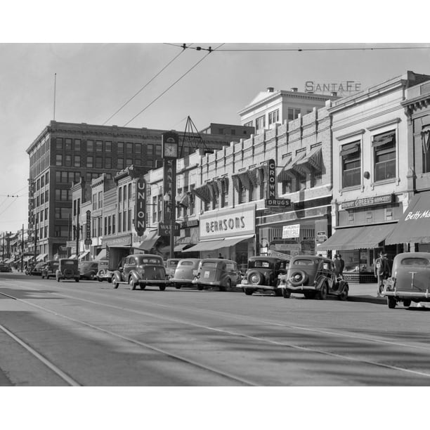 1940s Kansas Street Shopping District Cars Shops Storefronts Topeka Kansas Usa Print By Vintage Collection Walmart Com