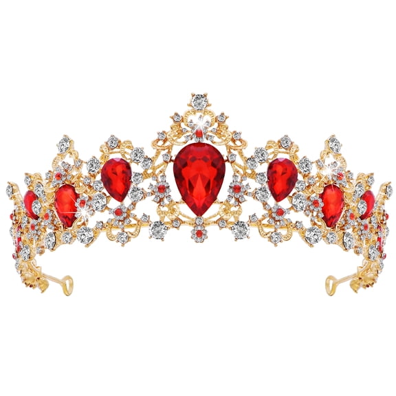 HEMOTON Royal Crystal Tiara Wedding Crown Headpieces Bridal Hair Accessories (Red)