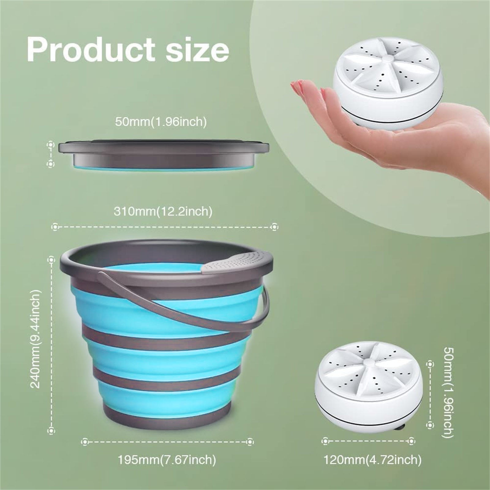 Qholemyo Folding Portable Small Washing Machine For Dormitory - Ultrasonic Turbine Mini Washer, Cleaner For Socks & Underwear