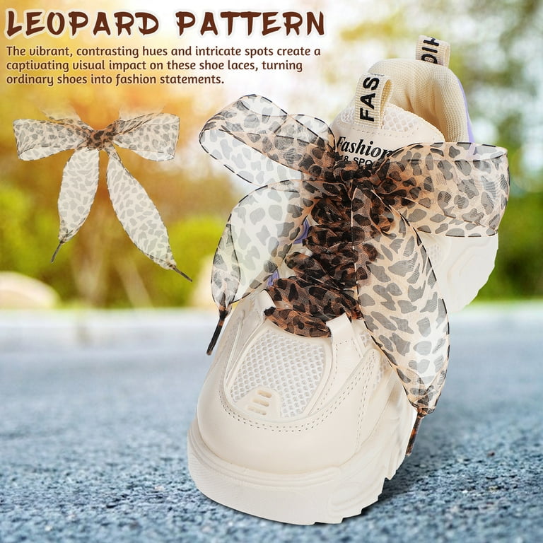 2pcs Leopard Print Shoelaces Ribbon Shoe Laces Cheetah Shoe Laces Sneaker Shoelaces Wide Flat Shoestrings