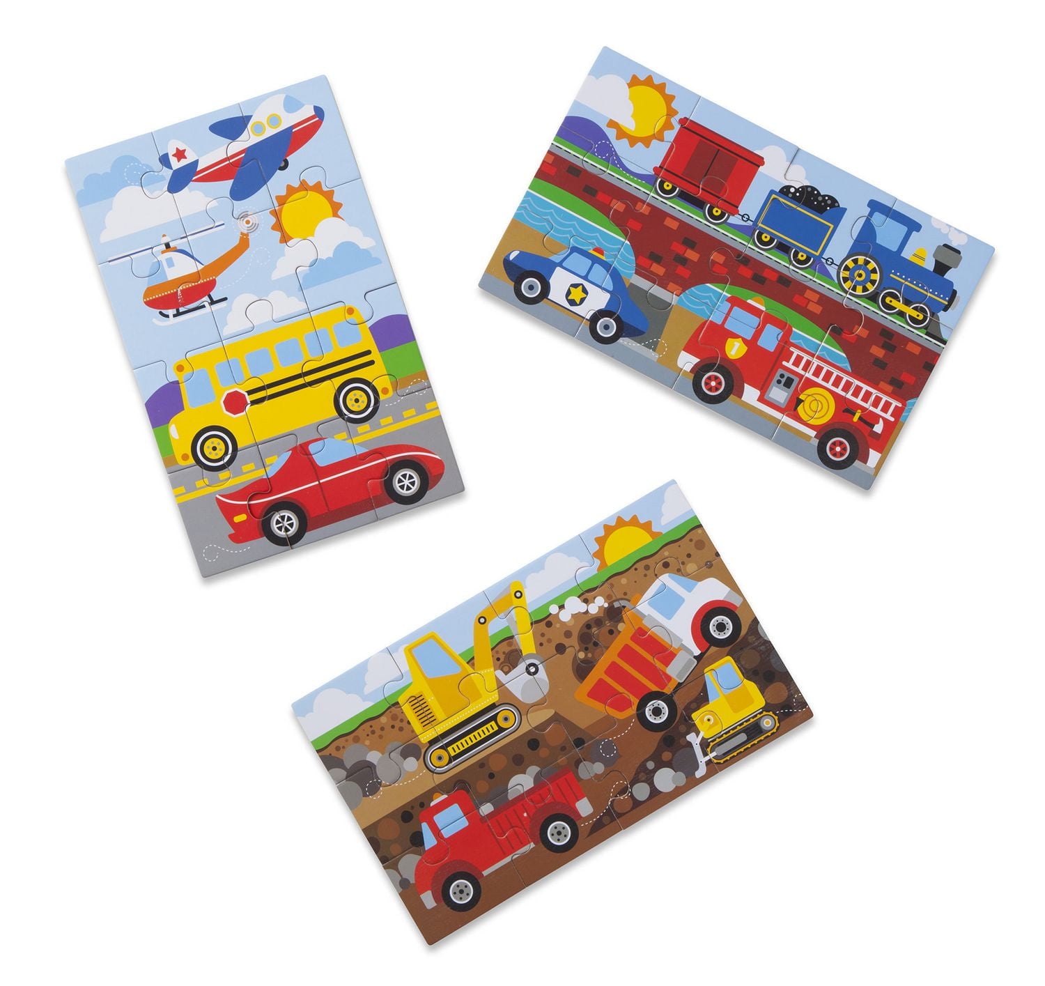 Melissa & Doug Classic Vehicles Wooden Jigsaw Puzzles in a Box - 3 puzzles, 12 pcs each