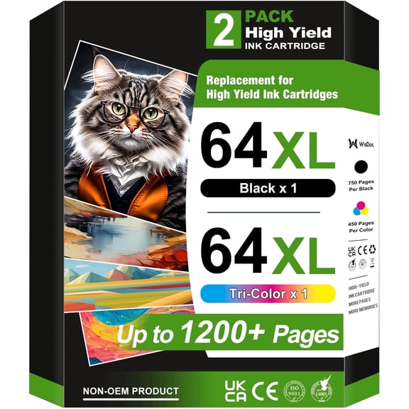 64XL Ink Cartridge Combo Pack Compatible for HP 64 Ink Cartridges for Envy Photo 7855 7858 7155 6255 7120 7158 7950e Tango Series Printer (Black,Tri-Color)