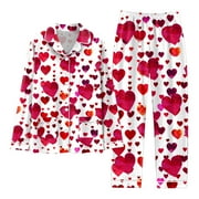 GDREDA Lightweight Sleepwear for Women Women Pajamas Matching Set Holiday Pajamas Women's Classic Button Down Long Satin Pajama Set With Pockets Women Pajama Sets pyjamas Red,XL