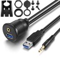 thumbnail image 1 of Urwoow Usb Flush Mount - 1M 3Ft 3.5Mm Y Usb 3.0 Soporte De Extensión Aux Montaje En Tablero Cable De Montaje En Panel De Montaje Empotrado Para Coche Barco Motocicleta, 1 of 5