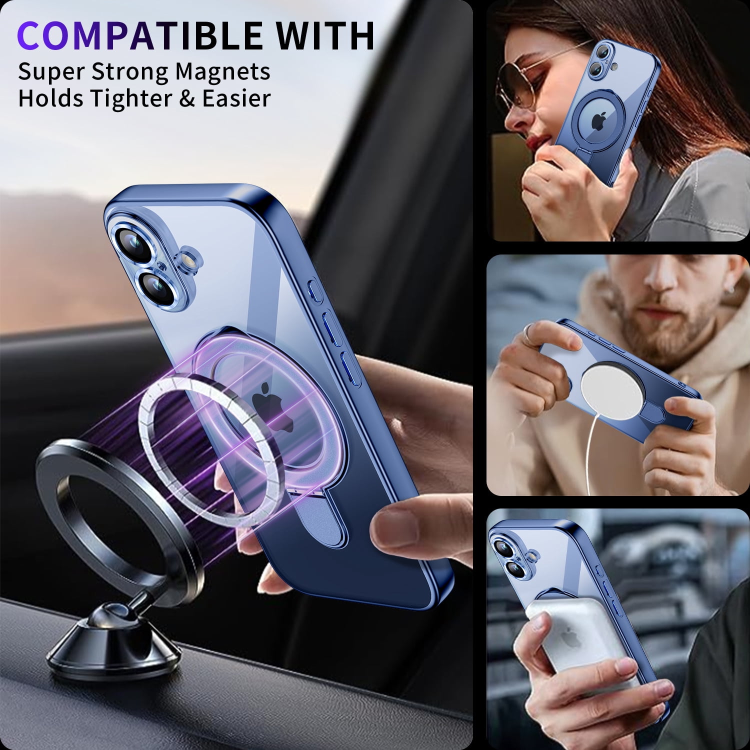 JETeacka Magnetic for iPhone 17 Case with Invisible Kickstand, MagSafe Compatible, Camera Protection, Shockproof Not Yellowing Slim Soft Cover, Blue