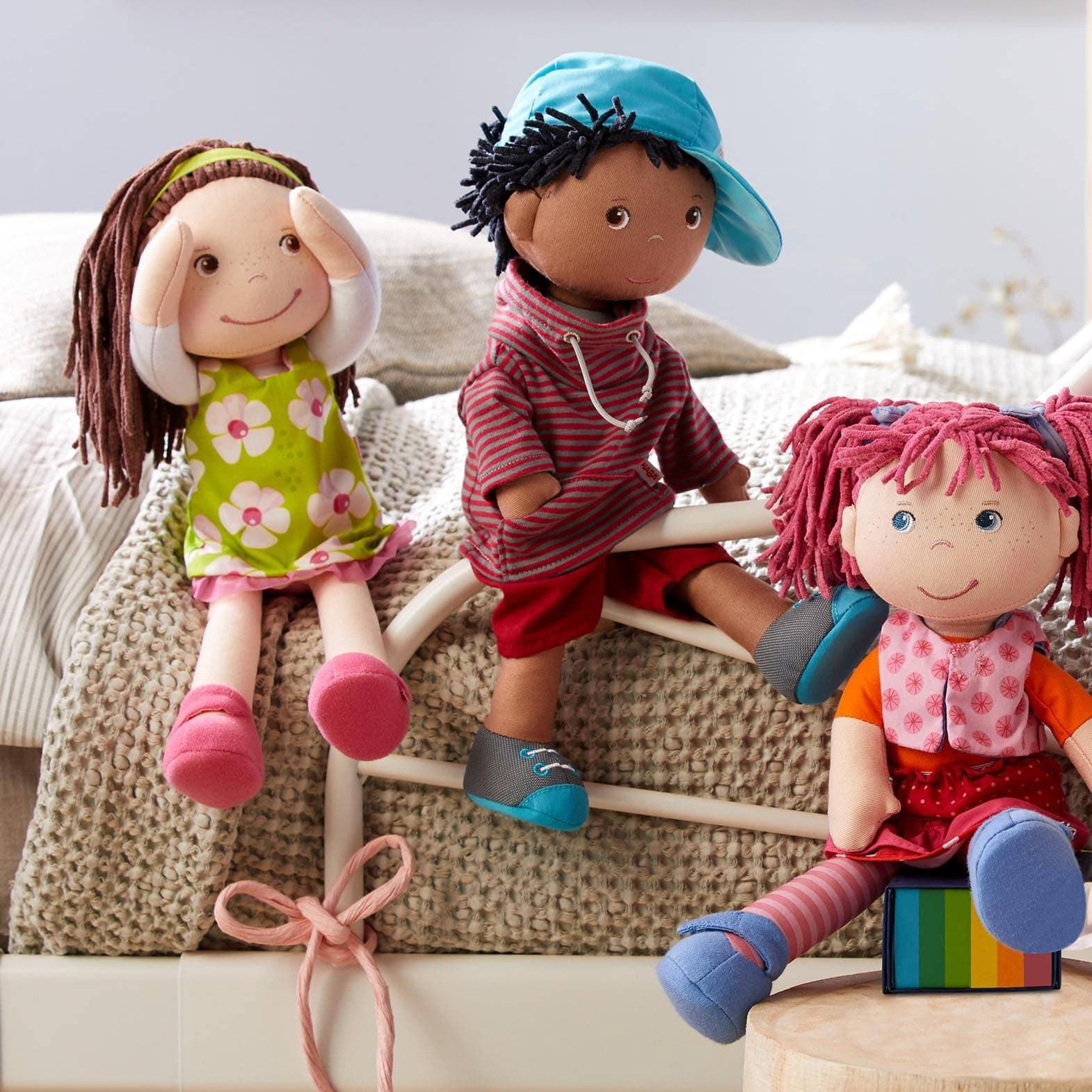 HABA Lilli-Lou 12" Soft Doll with Pink Hair in Pigtails, Blue Eyes & Embroidered Face, Machine Washable Baby Doll for Ages 18 Months+