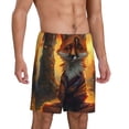 thumbnail image 2 of Balery Sunset Maple Tree Fox Pantalones cortos de pijama de punto de algodón para hombre con cinturilla y bolsillos-Large, 2 of 6