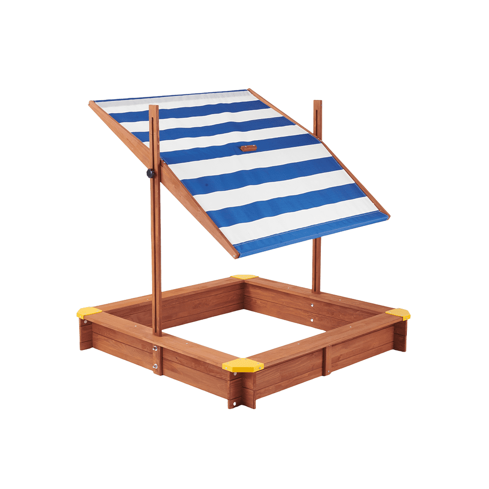 Kids Sandbox with Cover, 46" Wooden Sand Box w/Adjustable Canopy, Large Outdoor Cedar Sandpit for Backyard Play