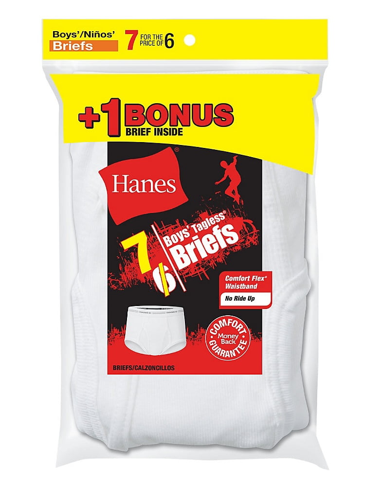 Hanes Boys' TAGLESS® White Briefs 7Pack (Includes 1 Free Bonus Boxer