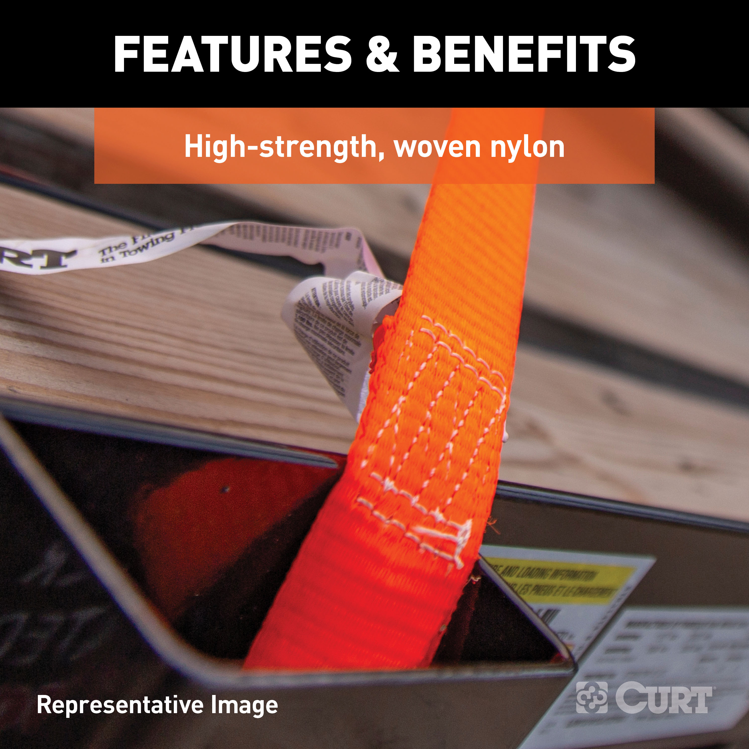 CURT 83009 1-Inch x 10-Foot Black Nylon Ratchet Straps, 1,500 lbs. Break Strength, 2-Pack - image 5 of 6