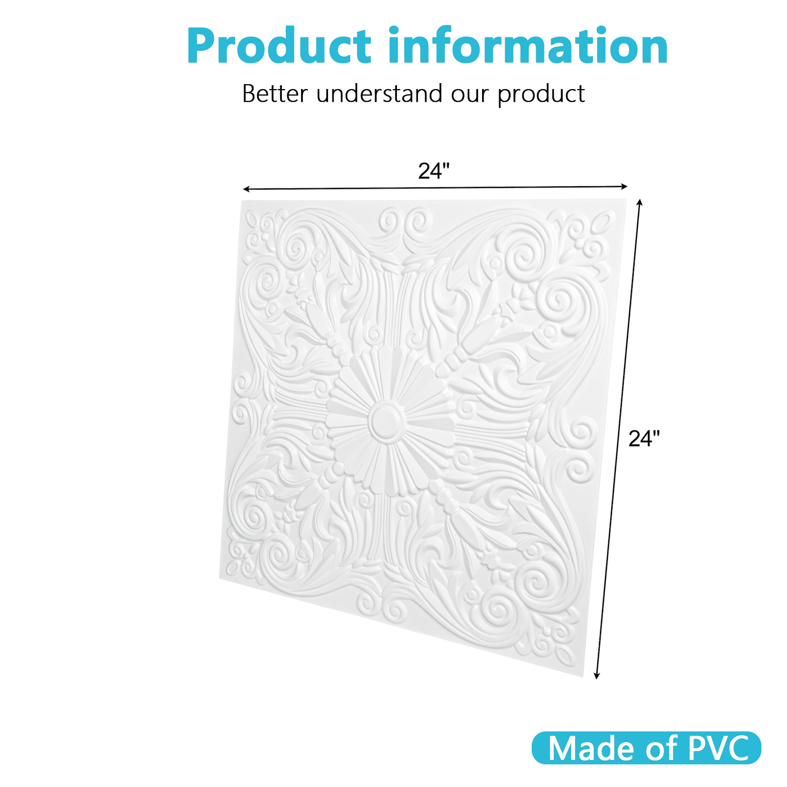 Art3d 2 ft.x 2 ft. Glue-up or Lay in Ceiling Tile PVC 3D Champs Elysees in White(12-Pack)