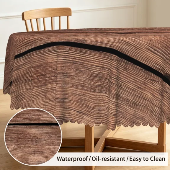 Tchckioa Brown Wooden Tablecloth,60 Inch Round Waterproof Table Cloth Cover for Restaurant Decor