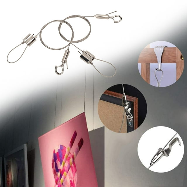 Picture Hanging Wire With Hook, 2PCS High Accuracy Mirror Hanging Wire Kit 30KG Loading For Bed Curtains