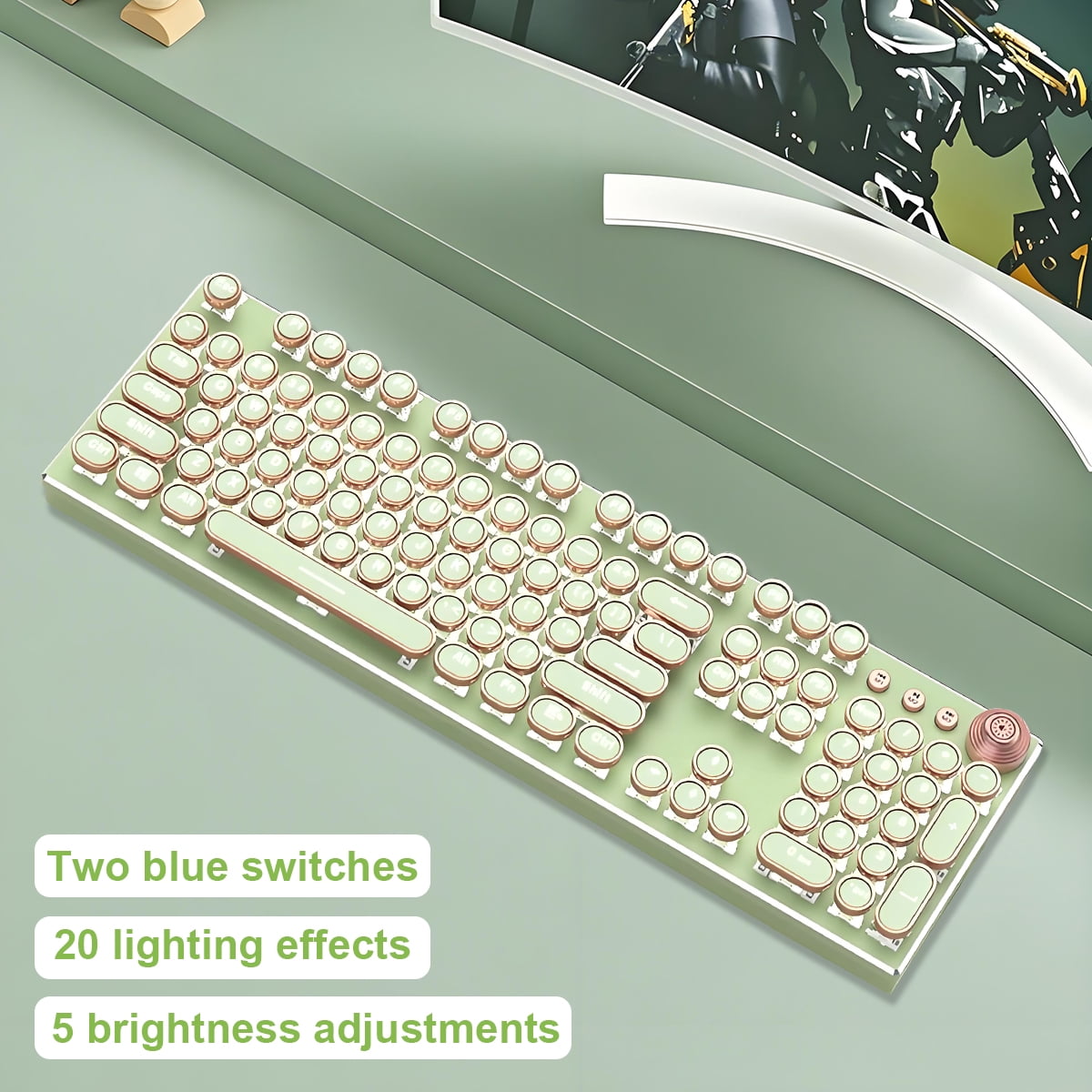 Hnjugfe Gaming Keyboard, Flexible, Wired Wireless, Gaming Keyboards, Single Piece, with 1*46 x 15 x 5 cm / 0.9 kg, Green, New, 1 Count