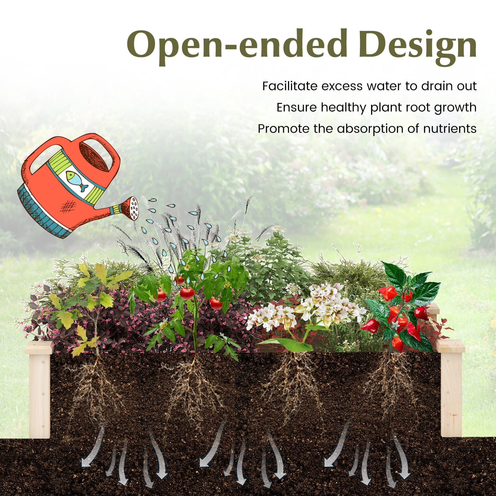 Topbuy Wooden Raised Garden Bed Rectangular Planter Box for Vegetables Fruits Flowers Herbs Outdoor Elevated Planting Bed for Garden