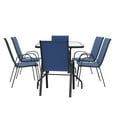 thumbnail image 5 of Flash Furniture 7 Piece Outdoor Patio Dining Set - 55" Tempered Glass Patio Table with Umbrella Hole, 6 Navy Flex Comfort Stack Chairs, 5 of 12