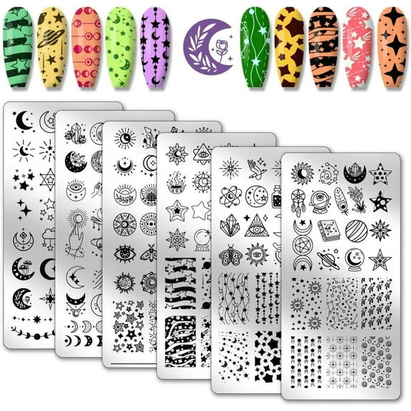 6pcs Sun Moon Star Nail Stamp Plates Divination Nail Art Stamping Plate Nails Art Stencils Stainless Steel Nails Image Plates