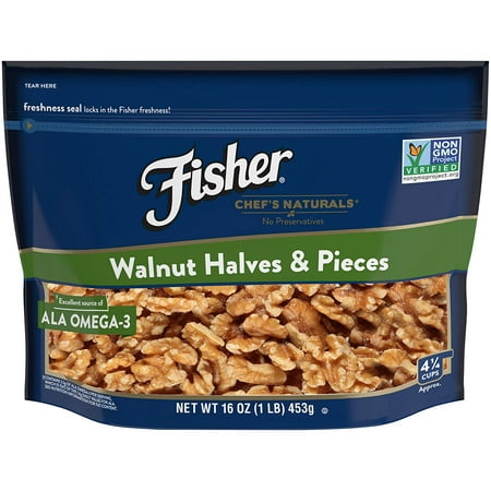 Fisher Non-GMO, No-Preservatives Walnut Halves & Pieces, 16