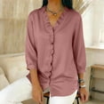 thumbnail image 5 of AUNVITO Women's Breathable Cotton V-Neck Three Quarter Sleeve Blouse Solid Color Casual Trendy Spring Summer Fashion, 5 of 5